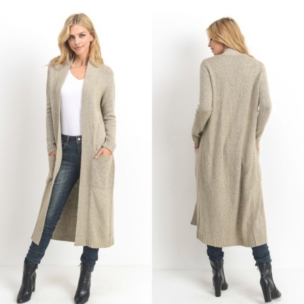 Open Front Long Line Knit Cardigan - Picture 2 of 4
